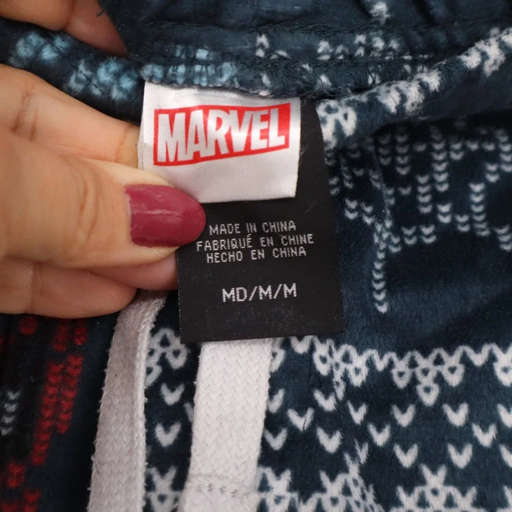 Marvel Spider-Man Mens Pajama Set Medium Blue Fair Isle Fleece Pants T-Shirt